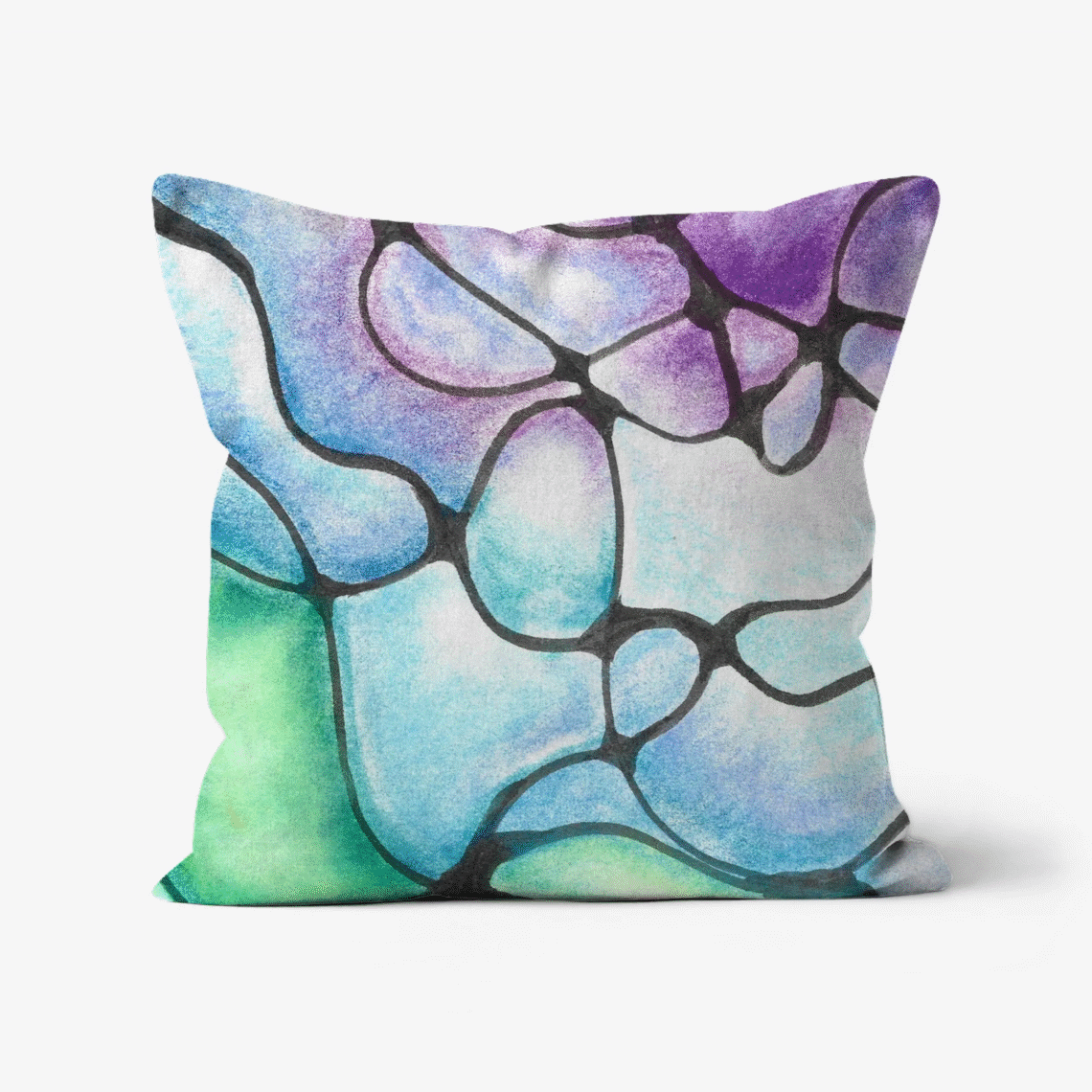 Blue & Purple Abstract Cell Water Colour Pattern 12" Linen Cushion